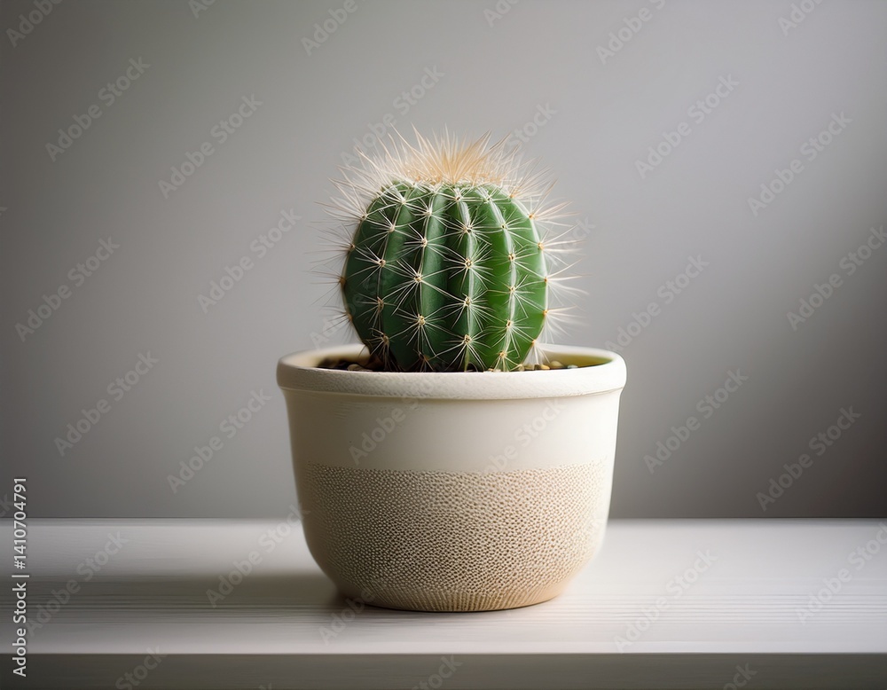 Minimalist Close-Up of a Small Cactus in a Ceramic Pot Minimalist Close-Up of a Small Cactus in a Ceramic Pot