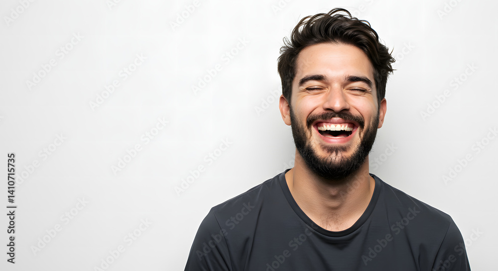Fototapeta premium Smiling Man Laughing Joyfully in a Casual Setting