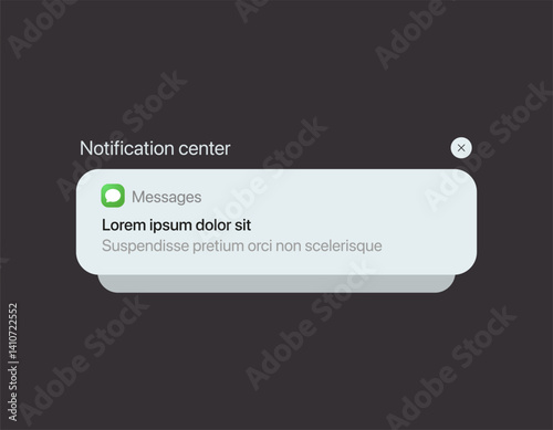 Smartphone notification center template, displaying alerts and new message on screen