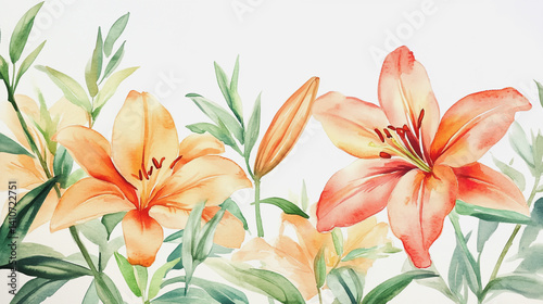 watercolor botanical Lilly flowers texture template background.Elegant wedding invitation card background . Minimal hand painted Design for wedding or Valentine's Day