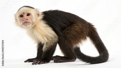 Fototapeta white faced capuchin monkey isolated on white background