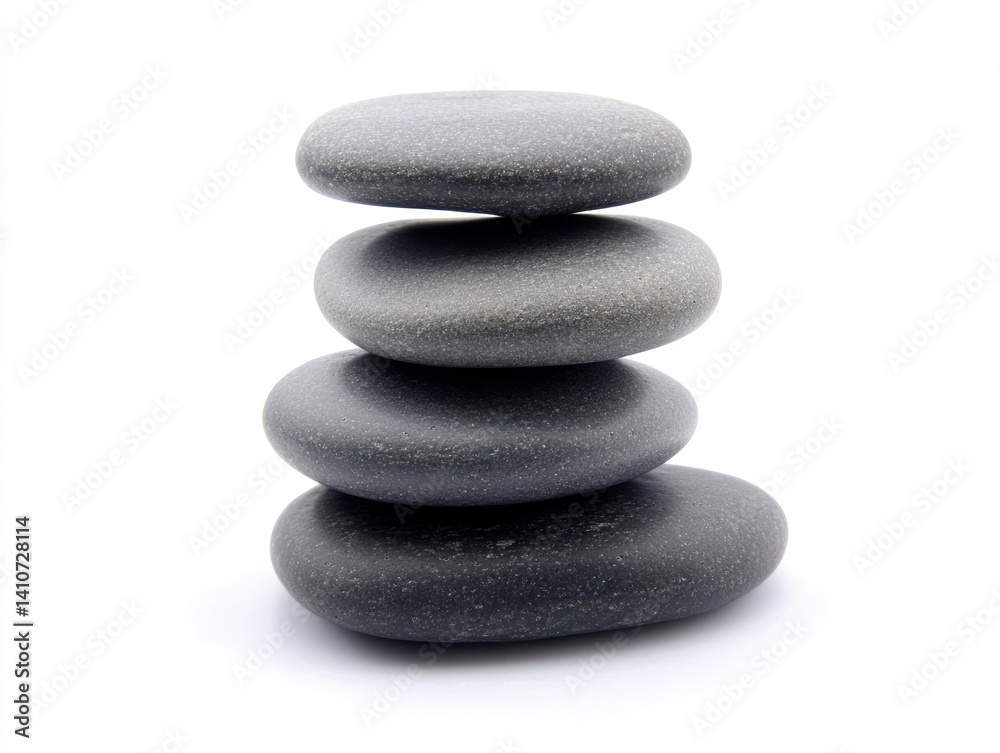 A stack of smooth grey stones, balanced perfectly, isolated on a white background A stack of smooth grey stones, balanced perfectly, isolated on a white background