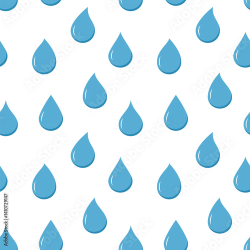 Blue water drop Seamless pattern on white background. Flat style drops Background. Ideal for packaging, textile print, weather design, water product branding, promotional materials