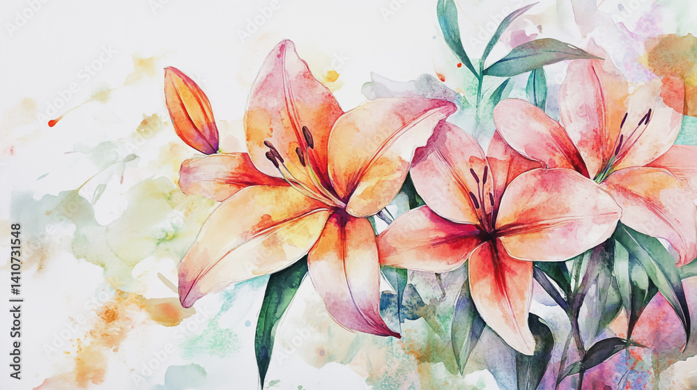 watercolor botanical Lilly flowers texture template background.Elegant wedding invitation card background . Minimal hand painted Design for wedding or Valentine's Day watercolor botanical Lilly flowers texture template background.Elegant wedding invitation card background . Minimal hand painted Design for wedding or Valentine's Day