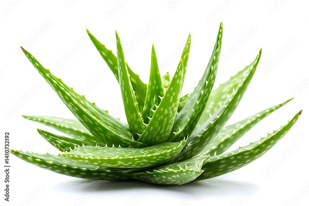 Fototapeta premium Aloe vera plant with vibrant green leaves, isolated on a white background