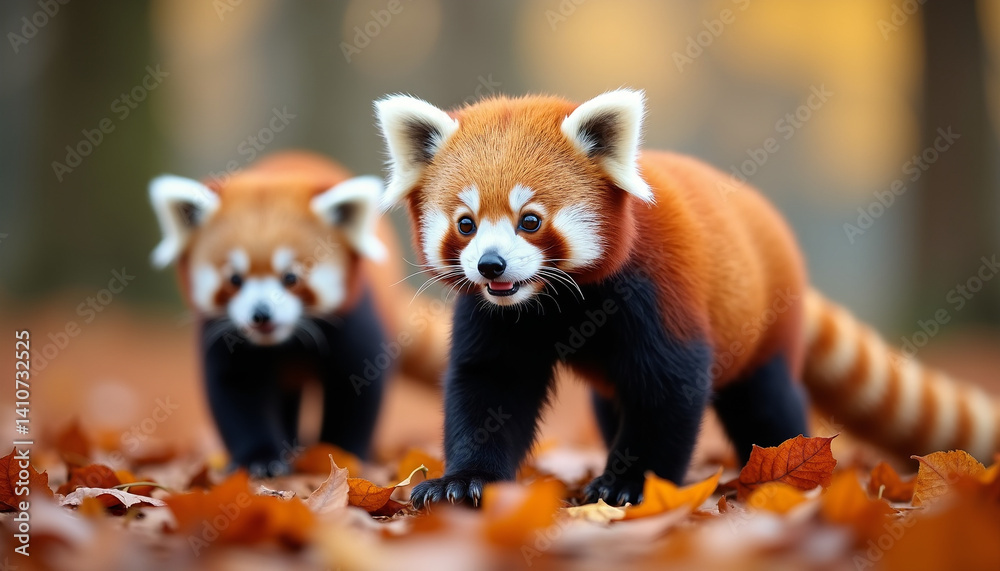 Fototapeta premium Playful Red Pandas in Their Natural Habitat