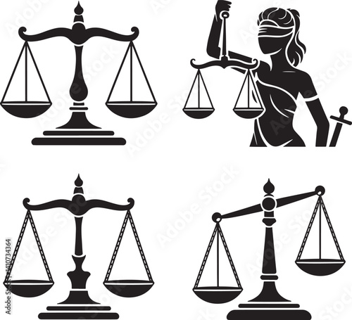 Scales of justice set vector illustration isolated On Transparent Background