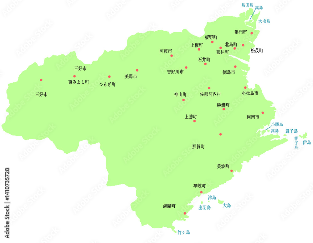 Obraz premium 徳島県 地図 黄緑 斑点 イラスト