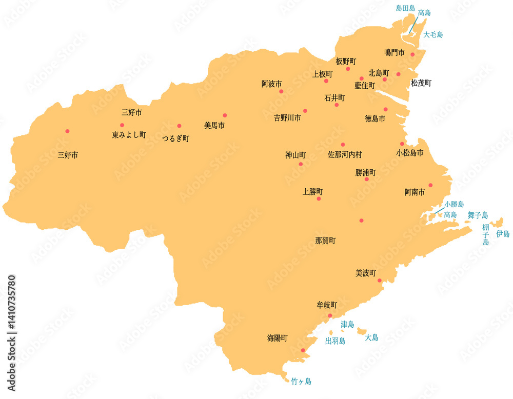 Obraz premium 徳島県 地図 オレンジ 斑点 イラスト