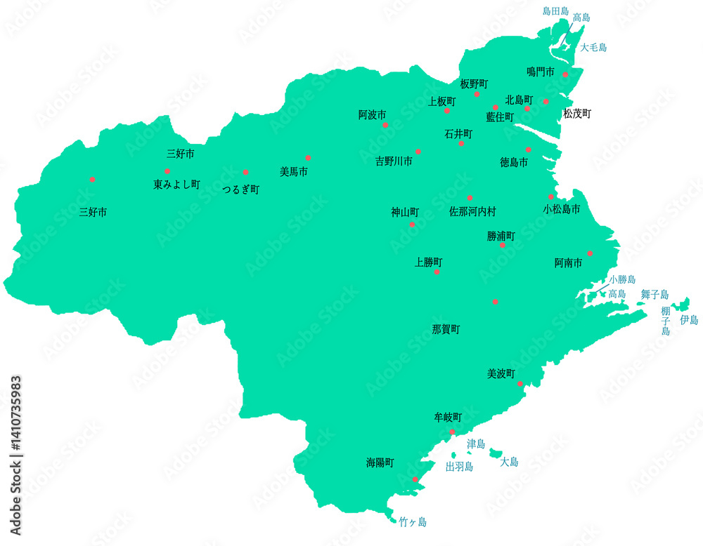 Obraz premium 徳島県 地図 グリーン 斑点 イラスト