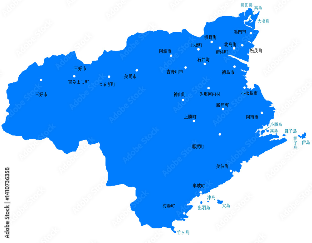 Fototapeta premium 徳島県 地図 ブルー 斑点 イラスト