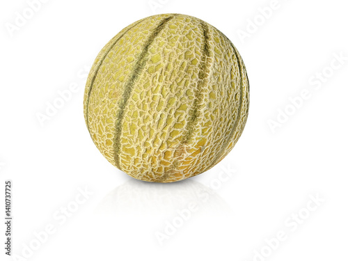 Whole ripe yellow melon isolated on transparent background, vibrant and fresh with texture