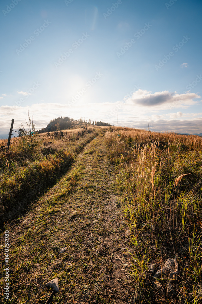 Fototapeta premium Sunset over Liptov region with Tatras mountains landspace, Slovakia.