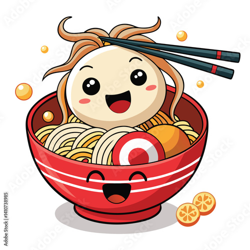 Cute Ramen Bowl with Happy Face