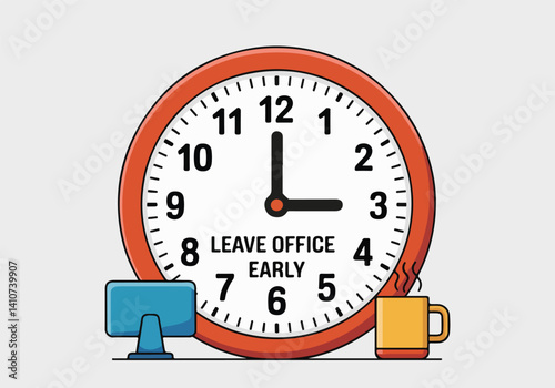 Leave The Office Early Day - Vector Design of Happy Employee Unwinding with Family, Yoga, and Outdoor Fun