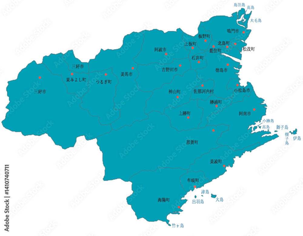 Naklejka premium 徳島県 地図 グリーン 斑点 イラスト