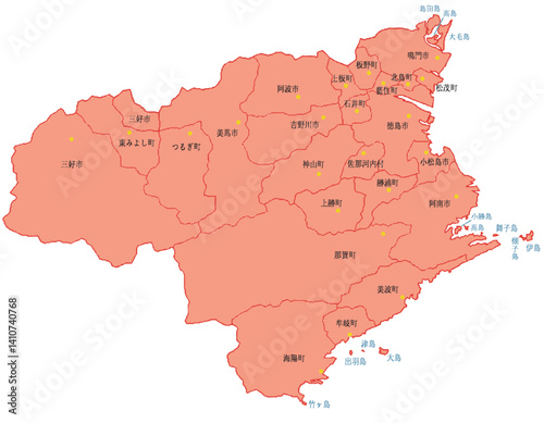 徳島県　地図　赤　斑点　イラスト