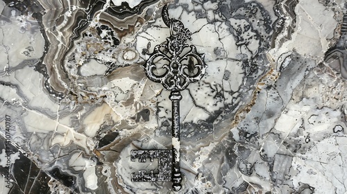 Ornate Key on Marble: A Passage to Antiquity and Unveiling the Past Secrets photo