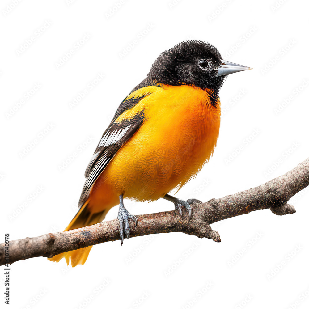 Fototapeta premium Baltimore oriole perched on a branch with isolated on transparent background