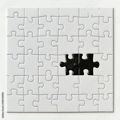 White Puzzle with a Single Missing Black Piece Concept of Incompletion photo