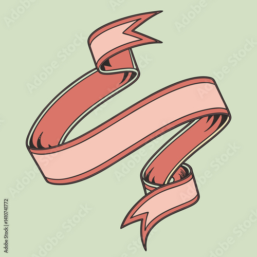 Curved ribbon banner wrapping around text space in 3D style