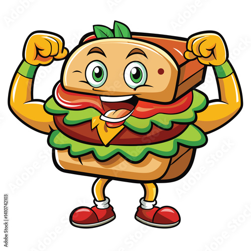 Powerful burger mascot, flexing its strength