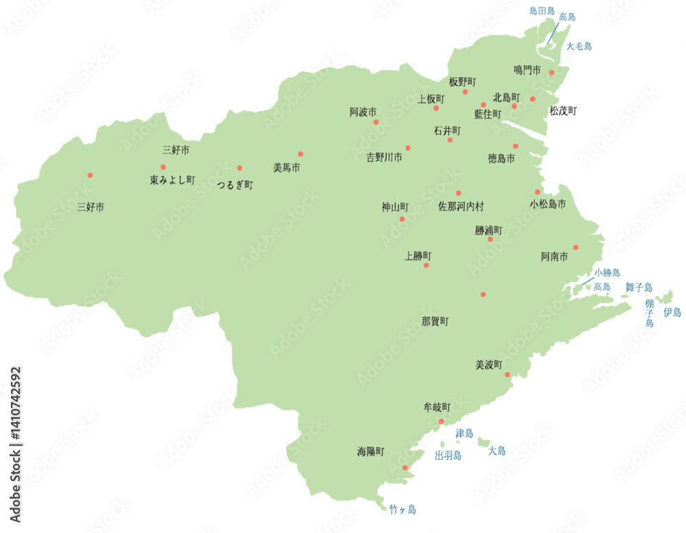 Fototapeta premium 徳島県 地図 黄緑 斑点 イラスト