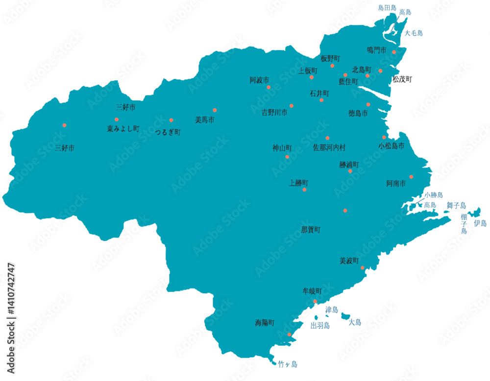 Obraz premium 徳島県 地図 グリーン 斑点 イラスト