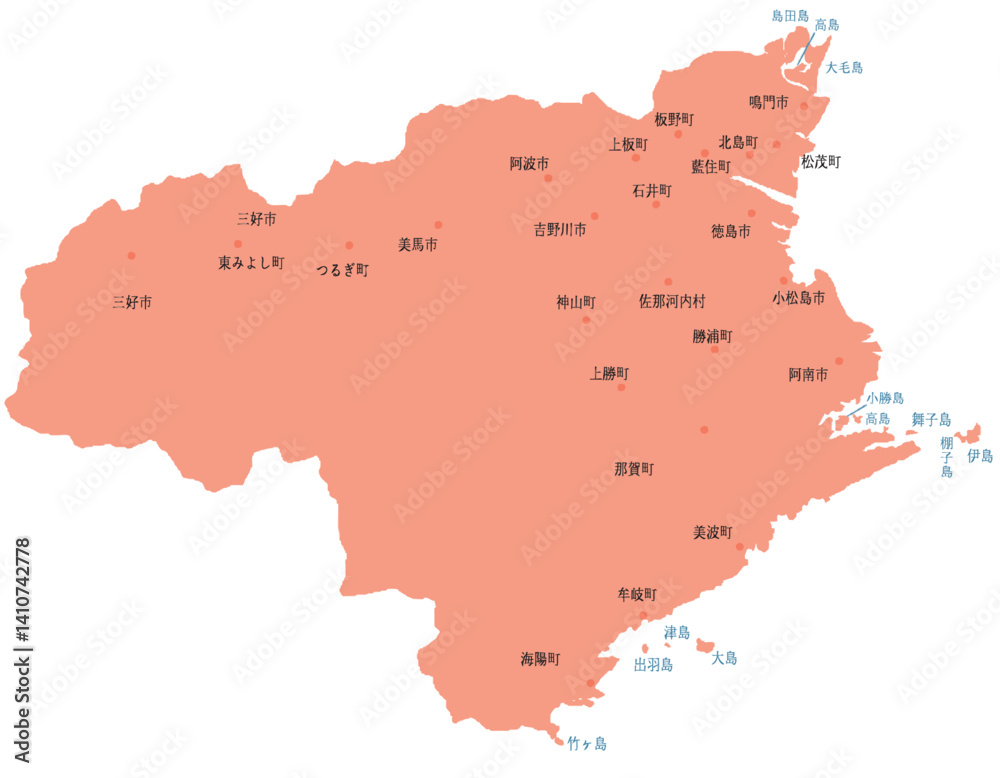 Obraz premium 徳島県 地図 オレンジ 斑点 イラスト