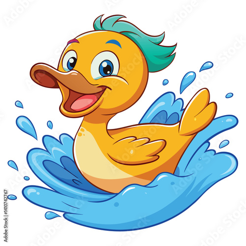 Happy duck splashing in water