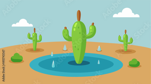 Even the cacti surrounding the watering hole seemed to droop in defeat their ly arms unable to reach the nonexistent water source.. Vector illustration