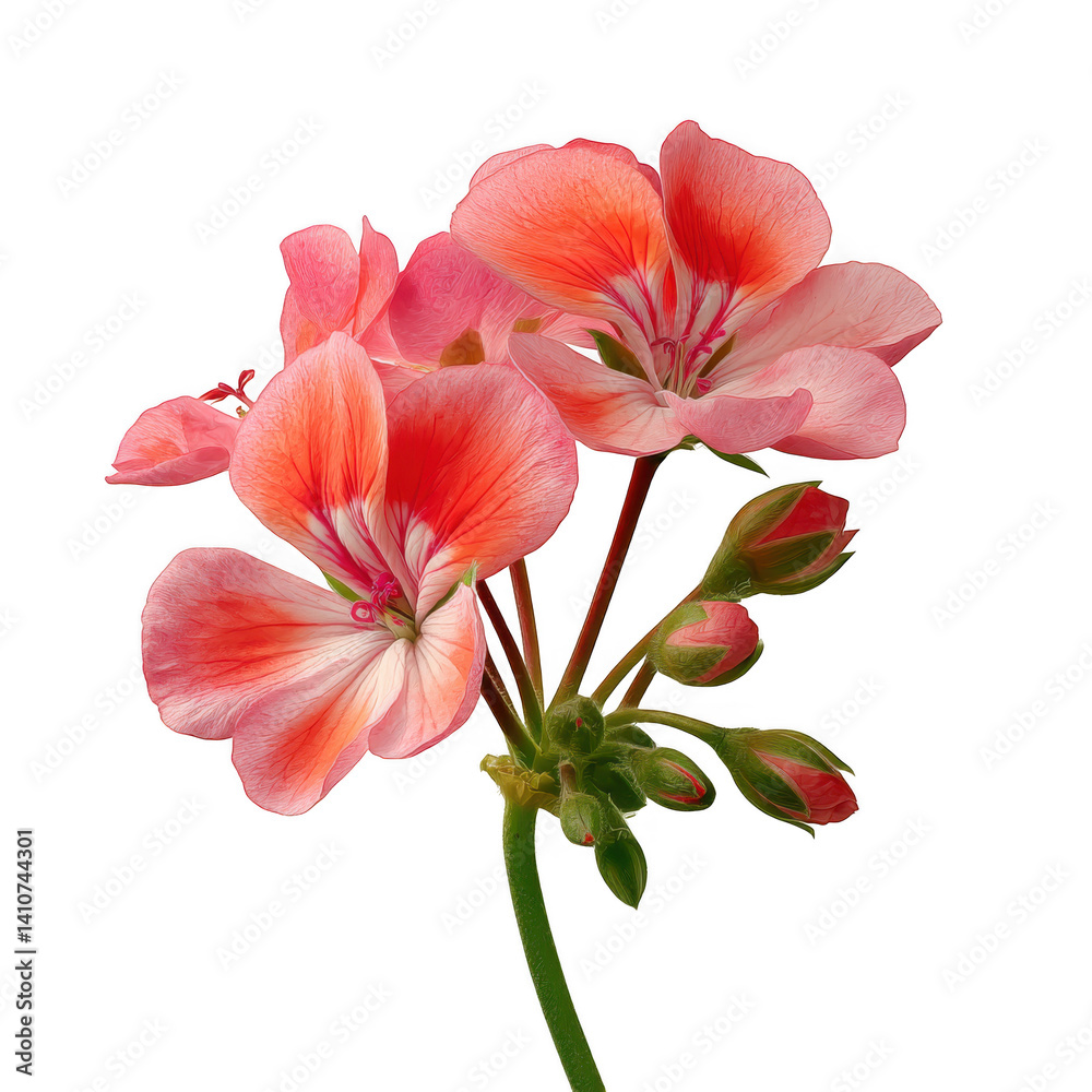 Naklejka premium A cluster of pink geranium blossoms with buds isolated on transparent background