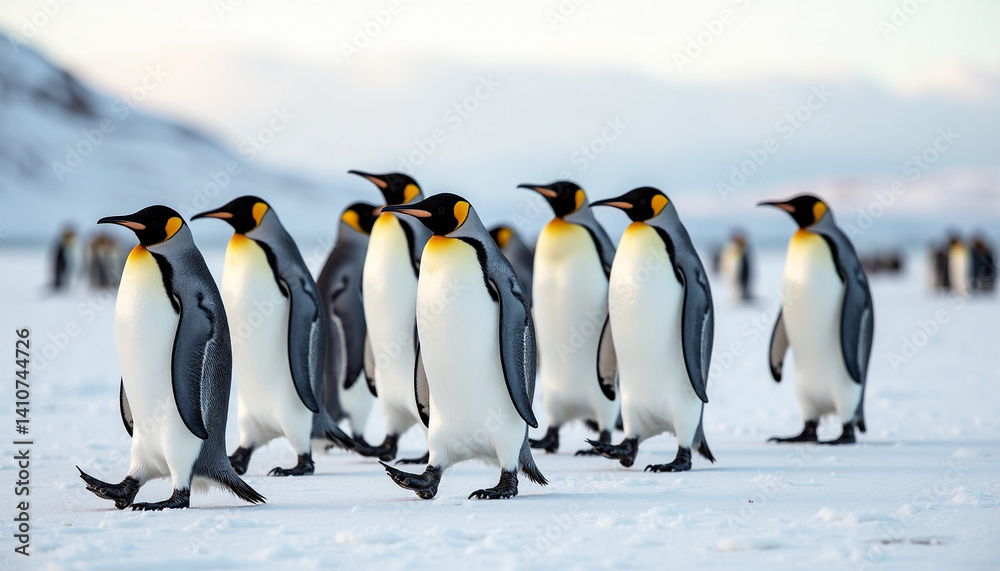 Obraz premium Waddling Penguins in a Frosty Landscape