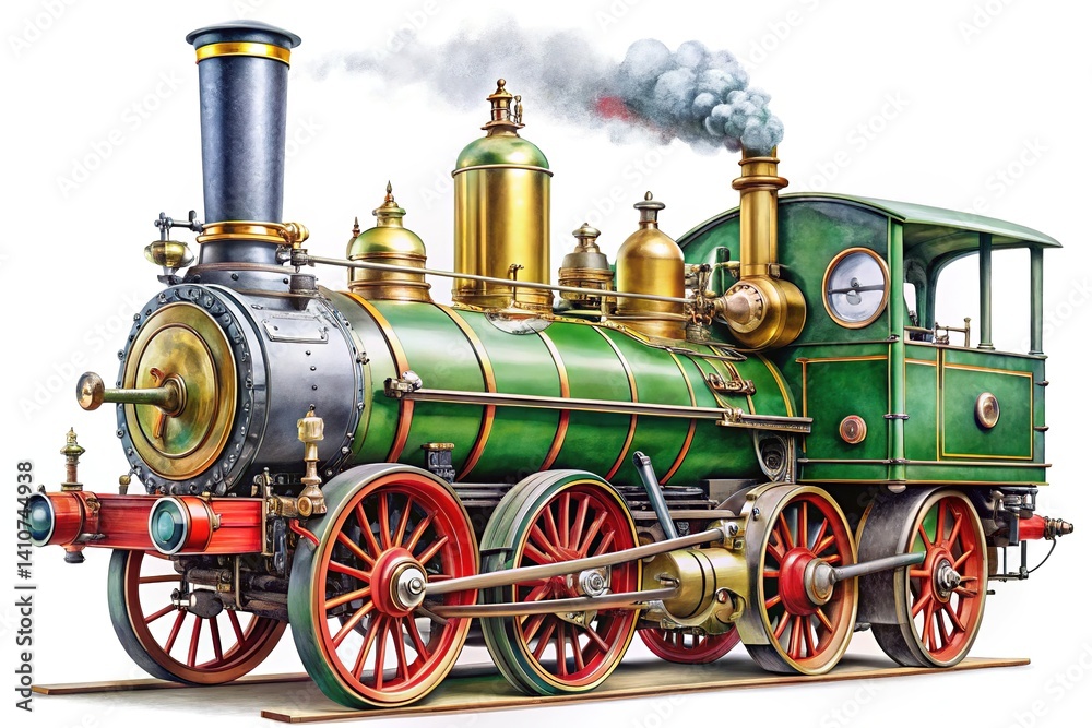 Fototapeta premium Simple Steam Engine Drawing, Illustration, Engineering