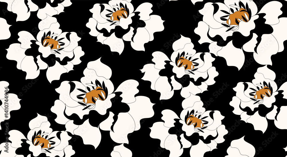Obraz premium Seamless abstract pattern. Flowers pattern design. Black and white pattern