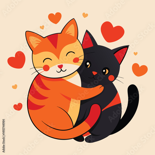 Two cats in love embrace