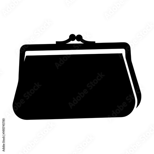 Abstract black and white graphic representation of a clutch style handbag