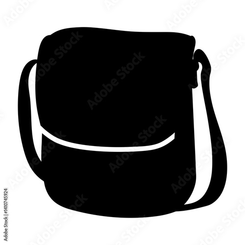 Black messenger bag silhouette with shoulder strap, simple design and shape