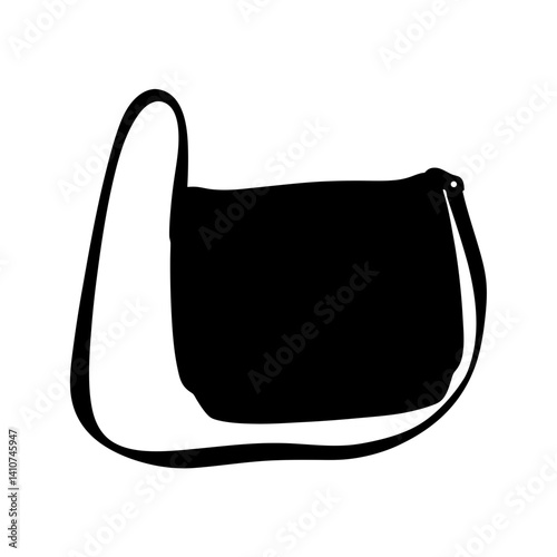 Silhouette of a messenger bag with a strap over the shoulder, isolated