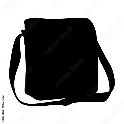 Silhouette of a messenger bag with a strap over the shoulder, isolated