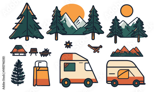Minimalist Camping and Outdoor Adventure Vector Illustrations for T-Shirt Design