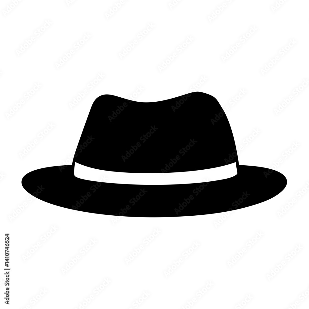 A simplistic and bold silhouette of a classic fedora with a white band A simplistic and bold silhouette of a classic fedora with a white band