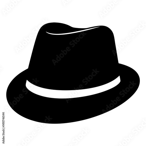 Elegant black fedora hat with white trim and classic design elements