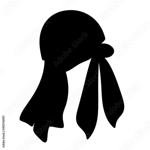 Silhouette of a pirate bandana head covering with flowing fabric tie