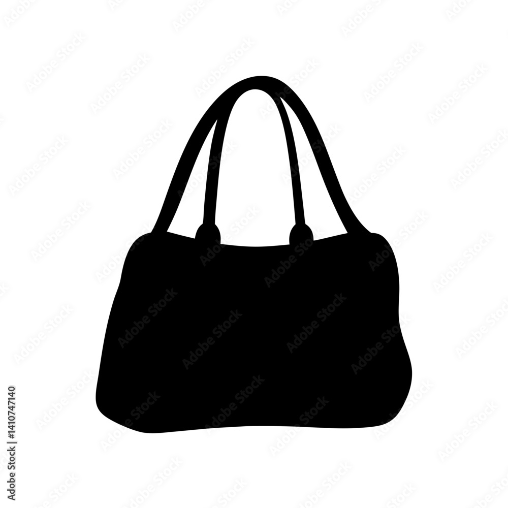 Stylish black silhouette of a fashionable handbag with short handles, isolated view Stylish black silhouette of a fashionable handbag with short handles, isolated view