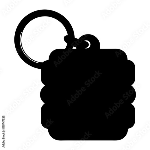 Simple monochrome silhouette of a hand grenade keychain ring in black