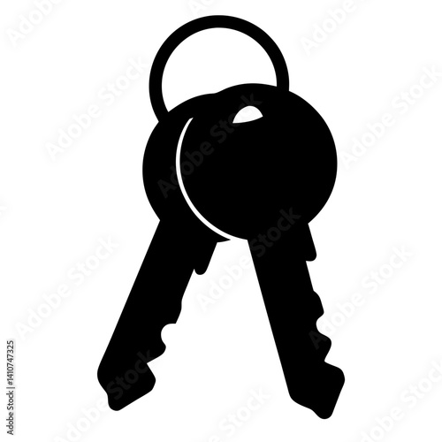 A pair of keys connected by a ring in black silhouette style