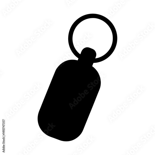 Black silhouette of a keychain with a rounded rectangle charm and ring