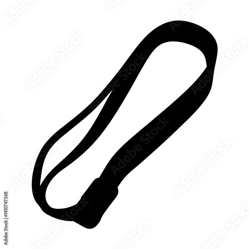 Monochrome image of a black lanyard with a thick strap on white