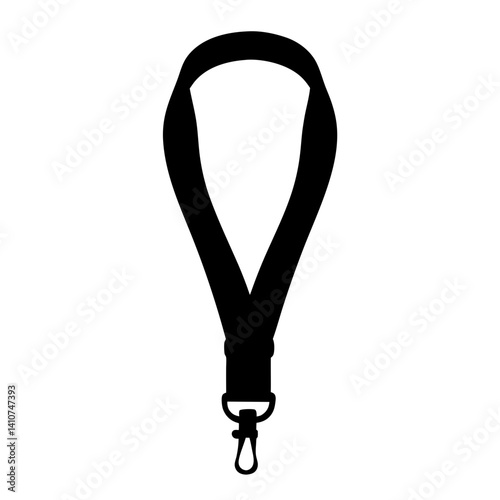Black and white illustration of a simple lanyard with metal clip